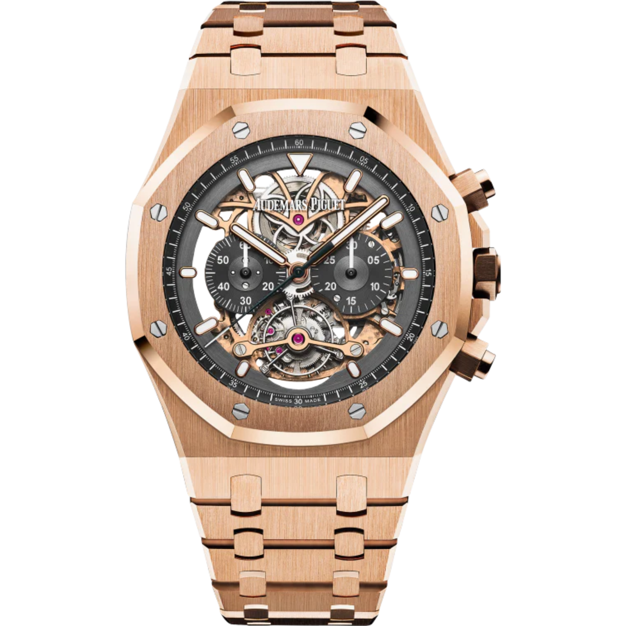 Royal Oak Tourbillon Chronograph Openworked 44MM 18-Carat Pink Gold Bracelet Openworked Ruthenium-Toned Dial 18-Carat Pink Gold Case - Audemars Piguet