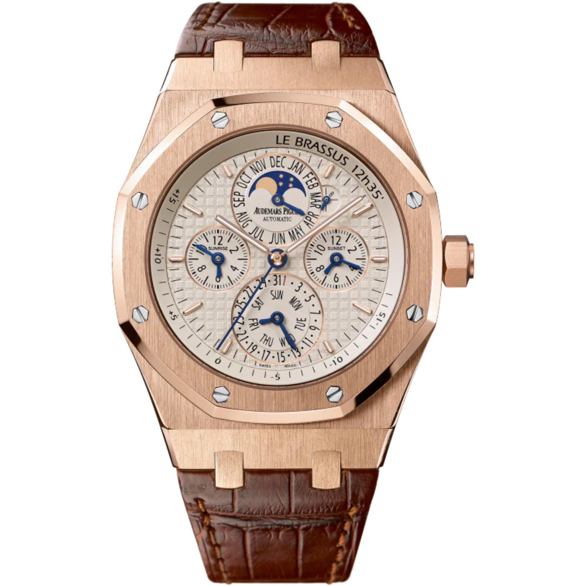 Royal Oak Equation of Time 42MM Brown Alligator Strap Silver-Toned Dial With Grande Tapisserie Pattern 18-Carat Pink Gold Case - Audemars Piguet
