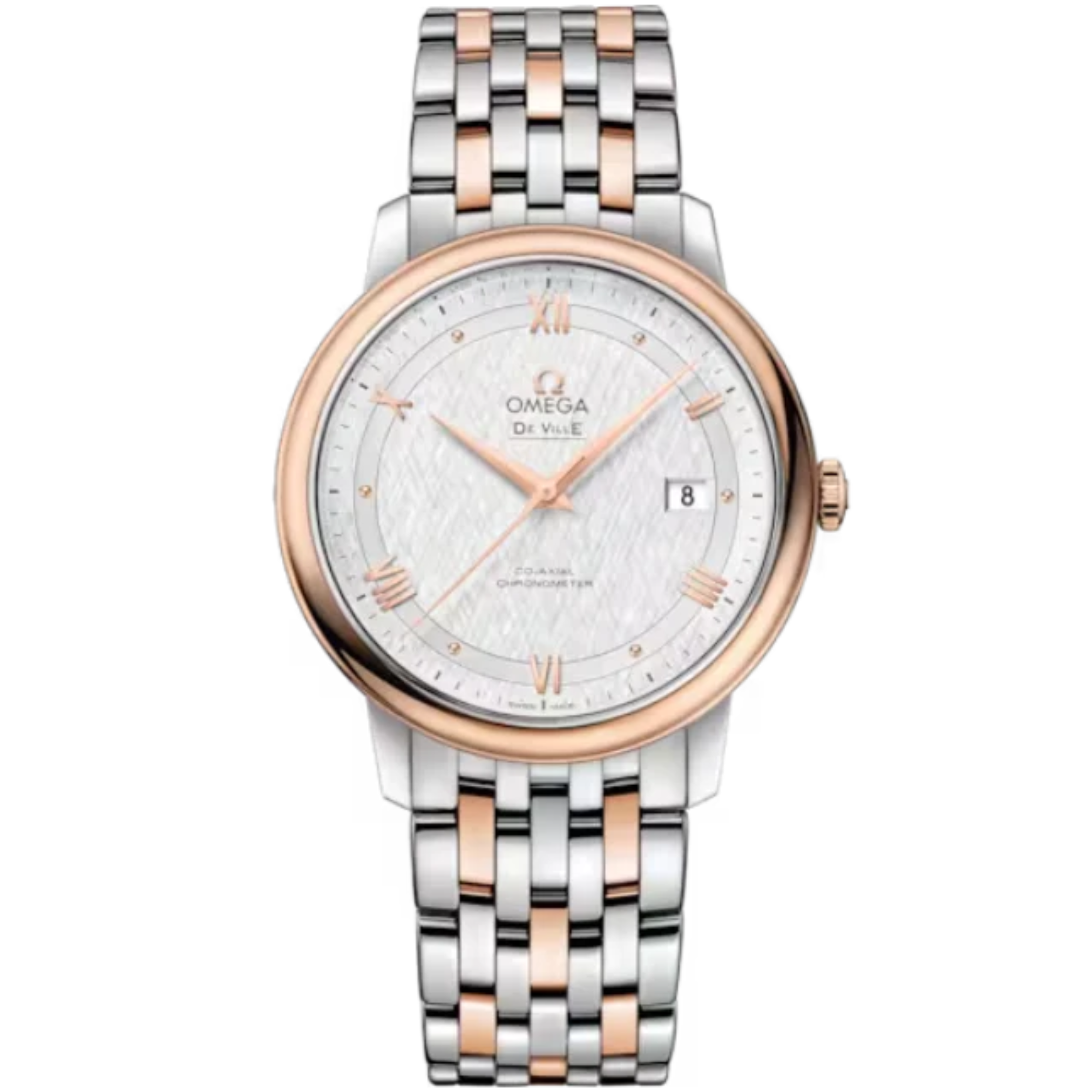 DE VILLE PRESTIGE 39 MM STAINLESS STEEL - RED GOLD WITH SILVER DIAL - Omega