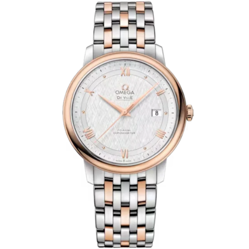 DE VILLE PRESTIGE 39 MM STAINLESS STEEL - RED GOLD WITH SILVER DIAL - Omega
