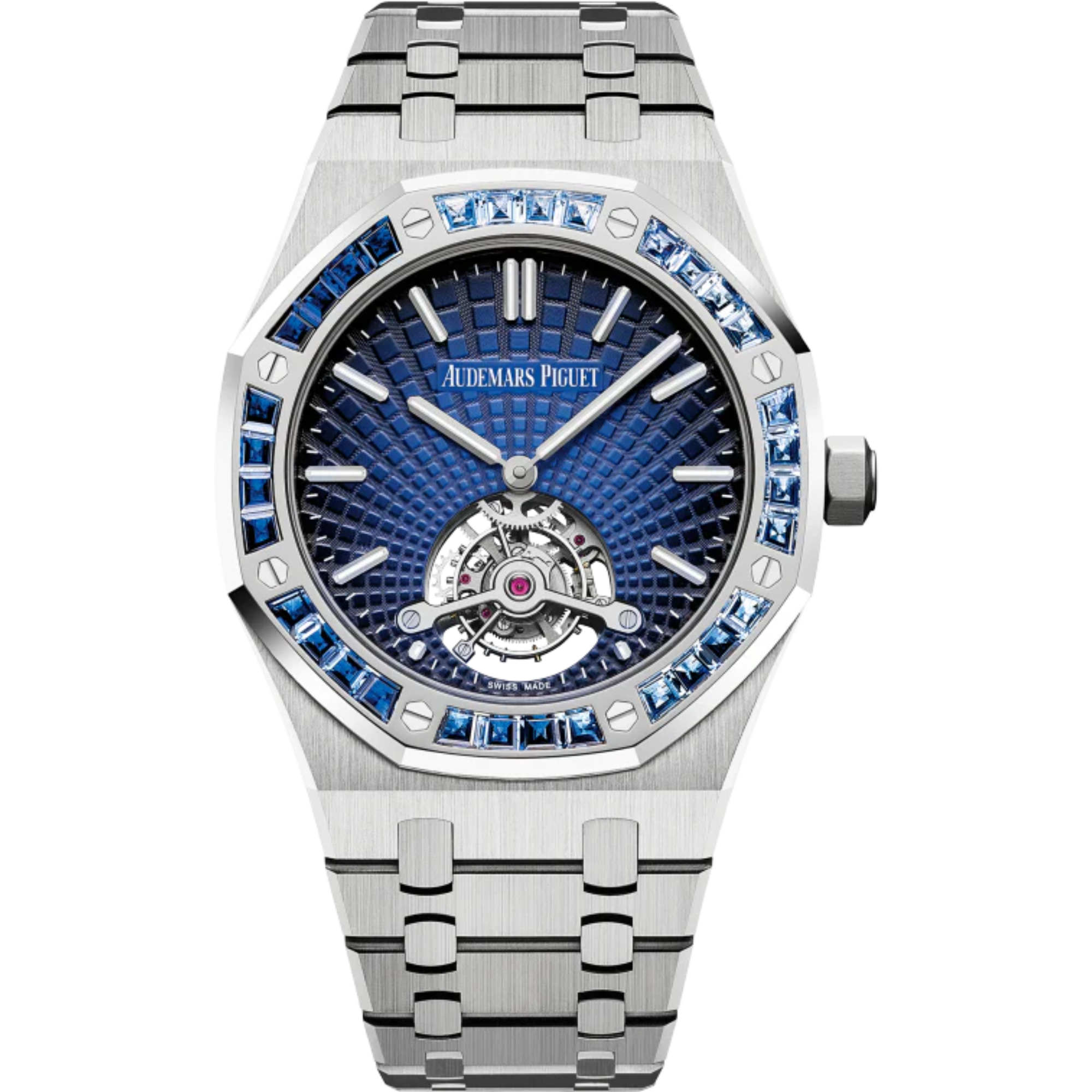 Royal Oak Tourbillon Extra-Thin 41MM 950 Platinum Bracelet Smoked Blue Dial With Tapisserie Evolutive Pattern 950 Platinum Case - Audemars Piguet