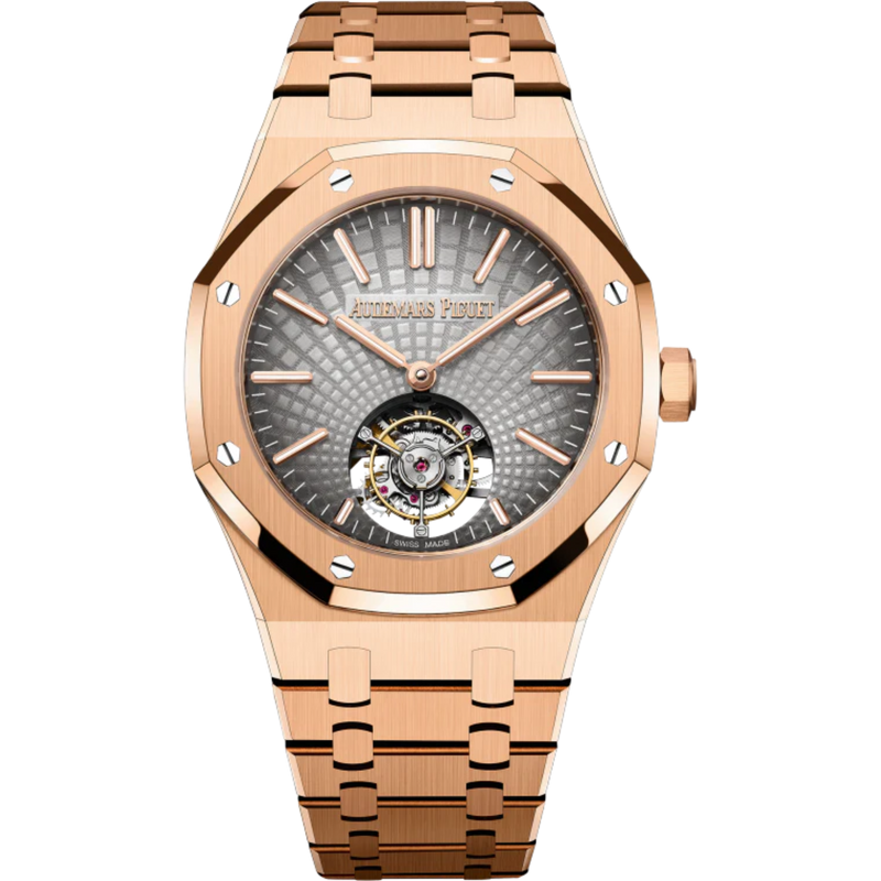 Royal Oak Selfwinding Flying Tourbillon 41MM Smoked Grey Dial With Evolutive Tapisserie Pattern 18-Carat Pink Gold Case - Audemars Piguet