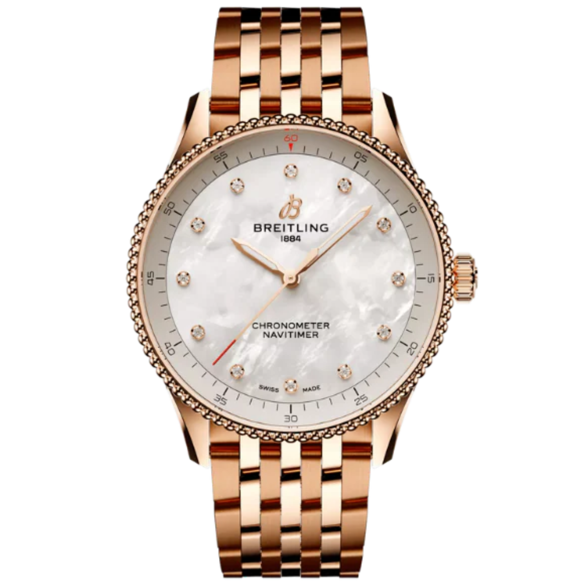 NAVITIMER 32 MM STAINLESS STEEL AND 18K ROSE GOLD WITH MOTHER OF PEARL DIAL - Breitling