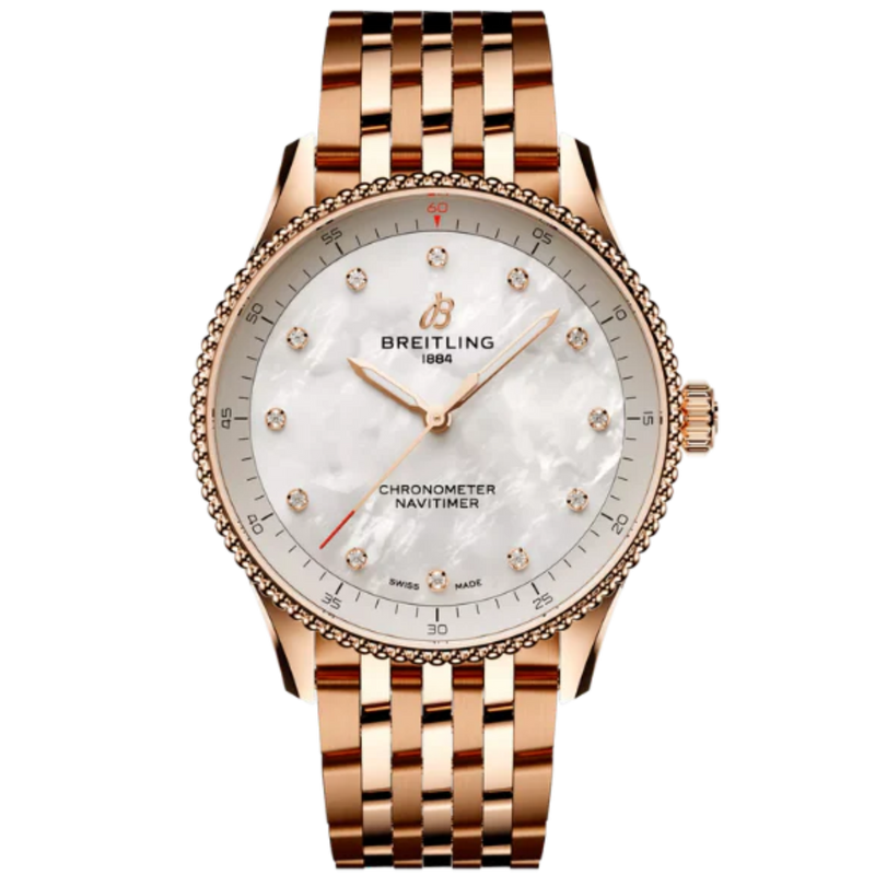 NAVITIMER 32 MM STAINLESS STEEL AND 18K ROSE GOLD WITH MOTHER OF PEARL DIAL - Breitling