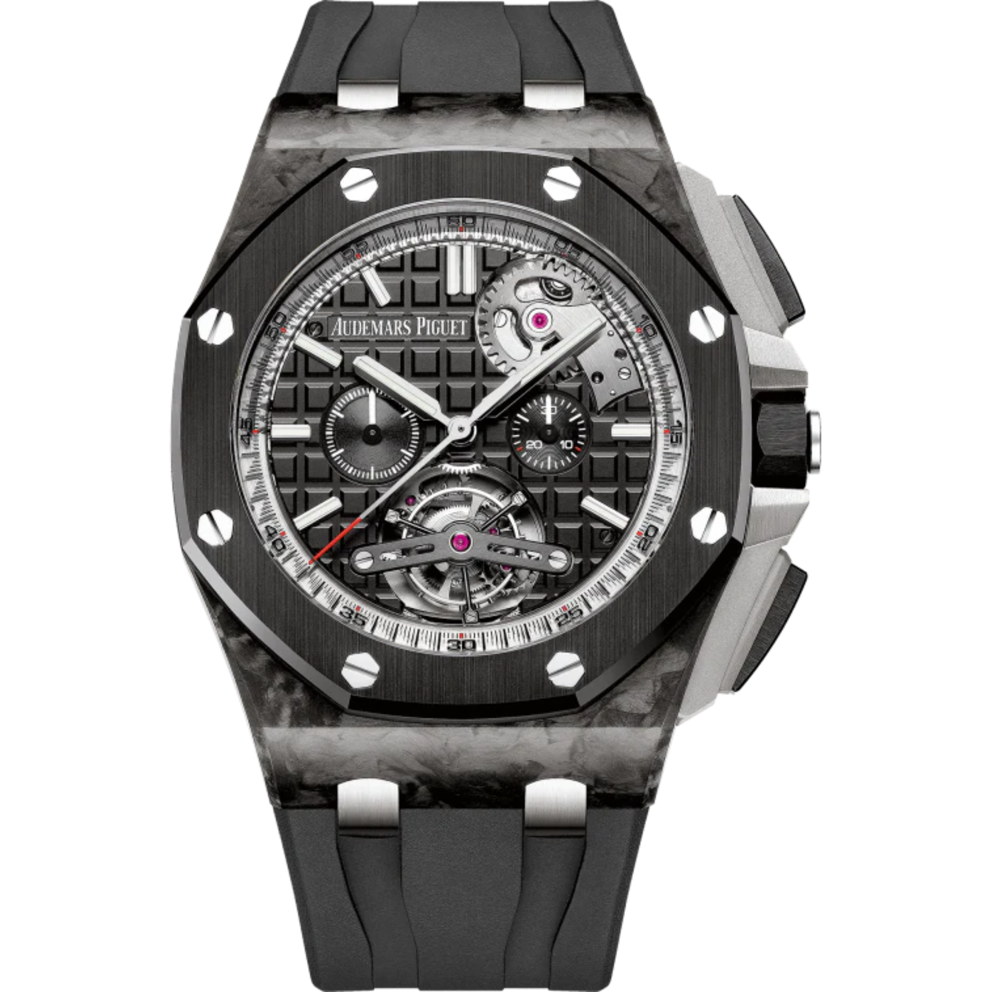 Royal Oak Offshore Tourbillon Chronograph 44MM Black Rubber Black Dial With Méga Tapisserie Pattern Forged Carbon Case Black Ceramic Bezel - Audemars Piguet