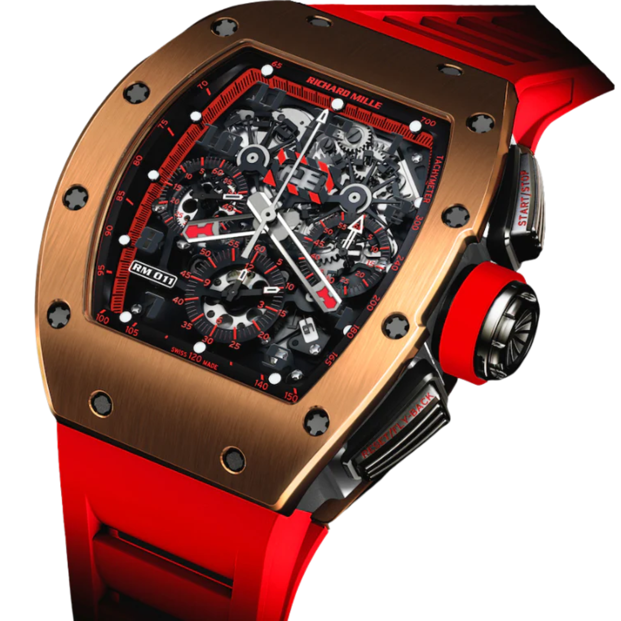 RM 011 Limited Edition Red Demon Rubber Strap Titanium Tonneau Case With a Rose Gold Bezel - Richard Mille