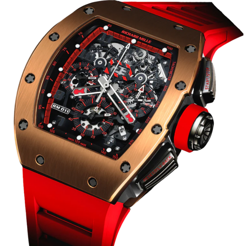 RM 011 Limited Edition Red Demon Rubber Strap Titanium Tonneau Case With a Rose Gold Bezel - Richard Mille