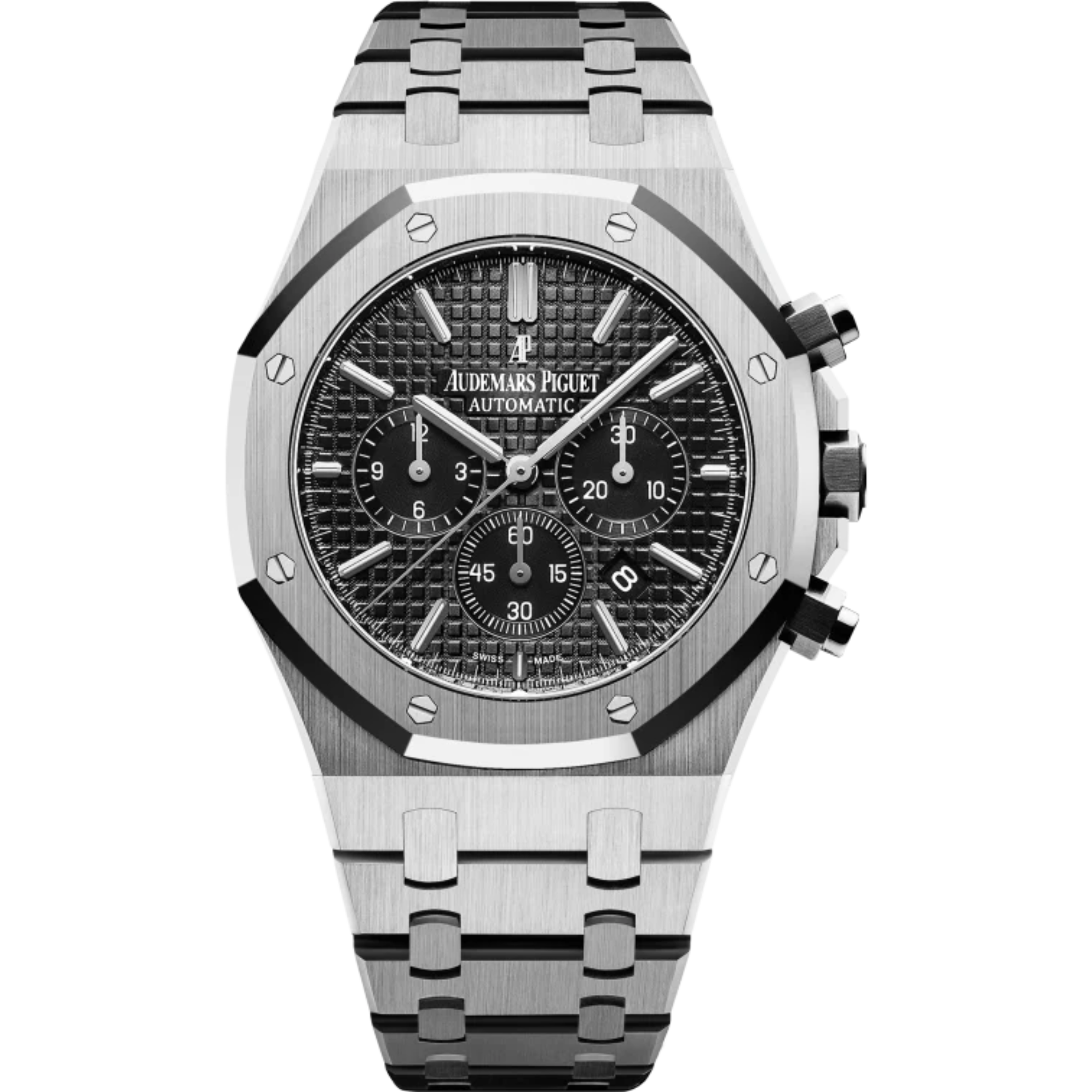 Royal Oak Chronograph 41MM Stainless Steel Bracelet Black Dial With Grande Tapisserie Pattern Stainless Steel Case - Audemars Piguet