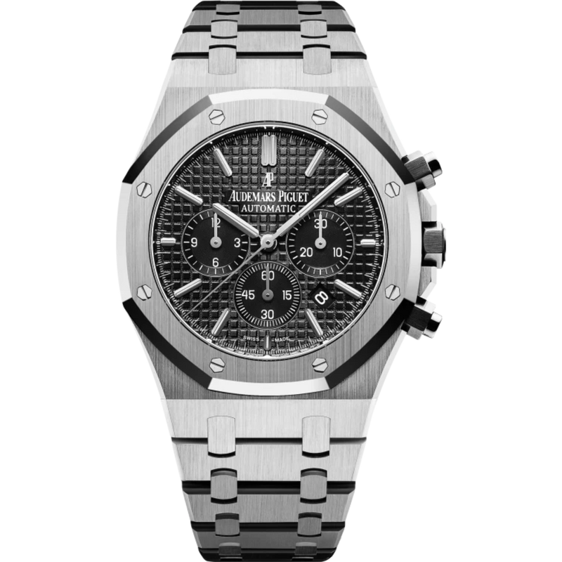 Royal Oak Chronograph 41MM Stainless Steel Bracelet Black Dial With Grande Tapisserie Pattern Stainless Steel Case - Audemars Piguet