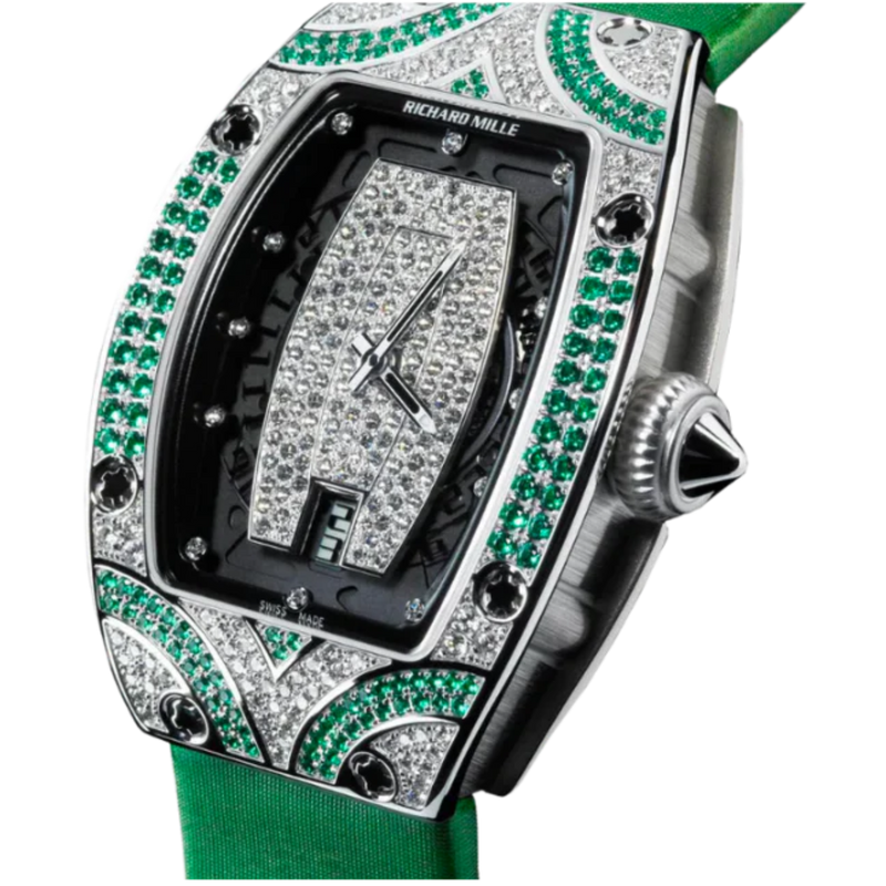 RM 007 Emerald and White Diamonds Green Strap White Gold Case With Emeralds and White Diamonds Set - Richard Mille