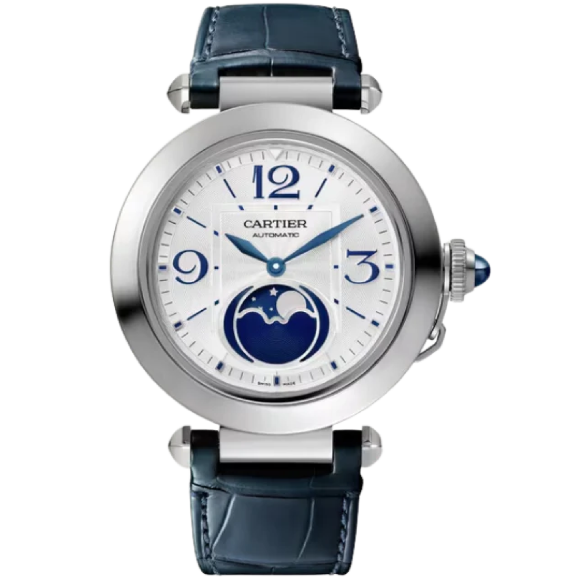 PASHA DE CARTIER MOON PHASE 41 MM STAINLESS STEEL WITH SILVER FLINQUE DIAL - Cartier