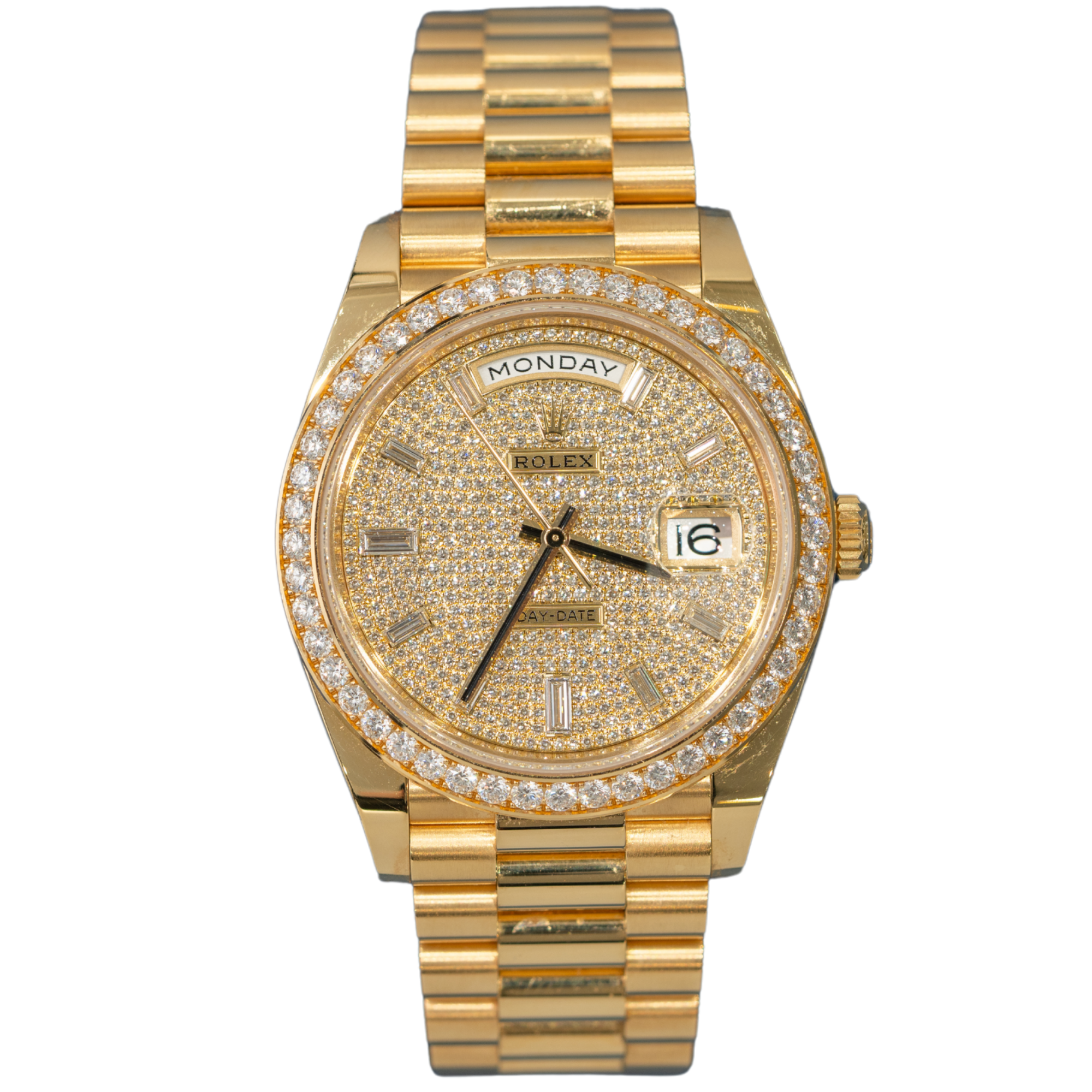 Rolex Day-Date Ref. 228348RBR Yellow Gold Pave Dial with Baguette Hour Markers - Rolex