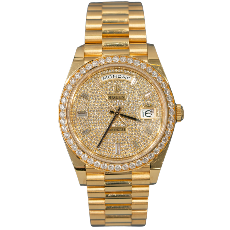 Rolex Day-Date Ref. 228348RBR Yellow Gold Pave Dial with Baguette Hour Markers - Rolex