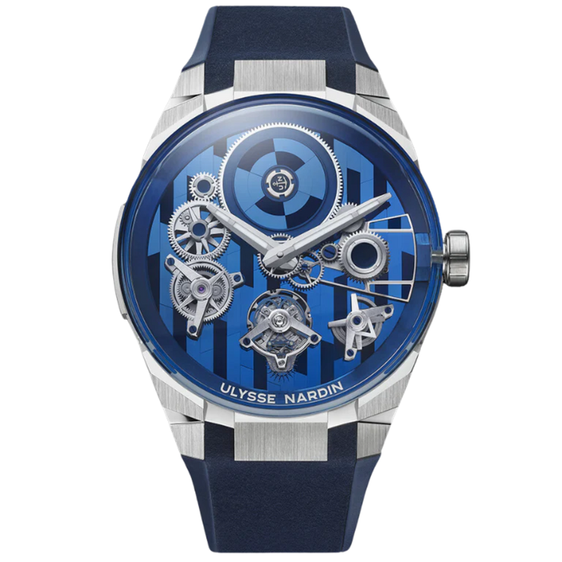 BLAST FREE WHEEL MARQUETRY 45 MM WHITE GOLD WITH BLUE DIAL - Ulysse Nardin