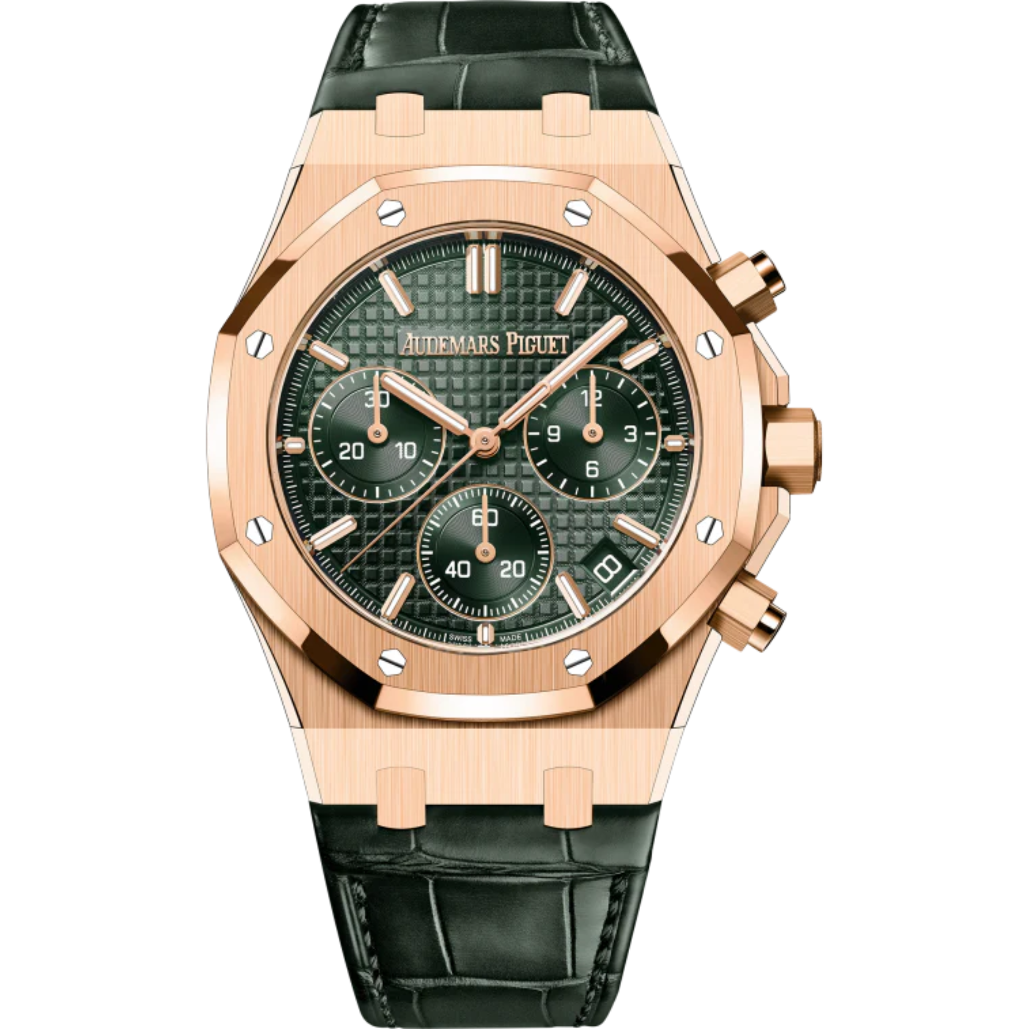 Audemars Piguet Royal Oak Ref. 26240OR.OO.D404CR.02 41MM Green Alligator Strap Rose Gold With a Khaki Grande Tapisserie Dial - Audemars Piguet