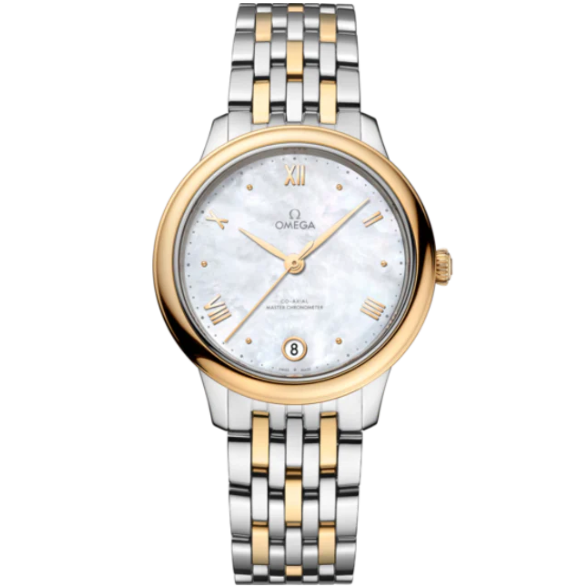 DE VILLE PRESTIGE 34 MM STAINLESS STEEL - YELLOW GOLD WITH MOTHER OF PEARL DIAL - Omega