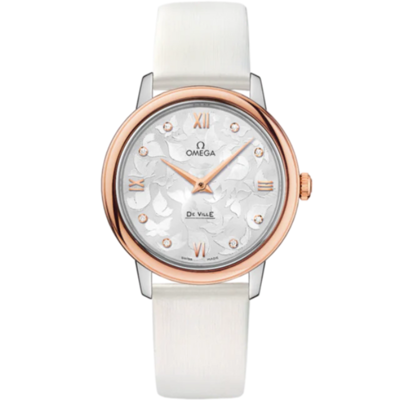 DE VILLE PRESTIGE BUTTERFLY 33 MM STAINLESS STEEL - RED GOLD WITH SILVER DIAL - Omega
