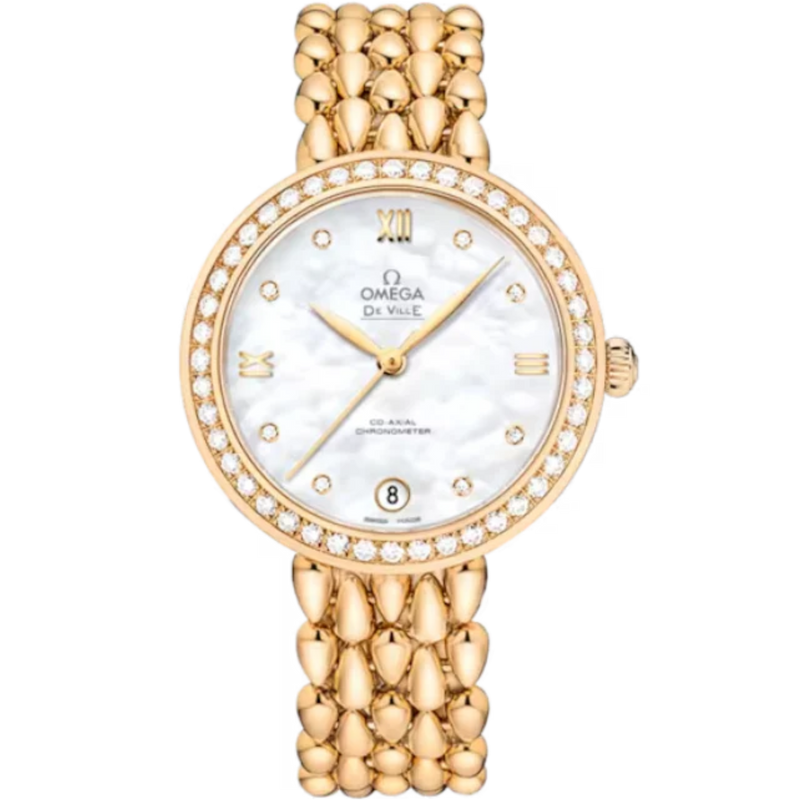 DE VILLE PRESTIGE DEWDROP 33 MM YELLOW GOLD WITH MOTHER OF PEARL DIAL - Omega