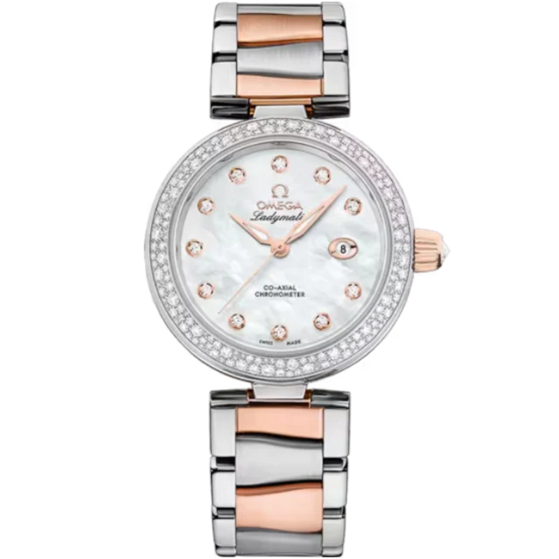 DE VILLE LADYMATIC 34 MM STAINLESS STEEL - SEDNA™ GOLD WITH MOTHER OF PEARL DIAL - Omega