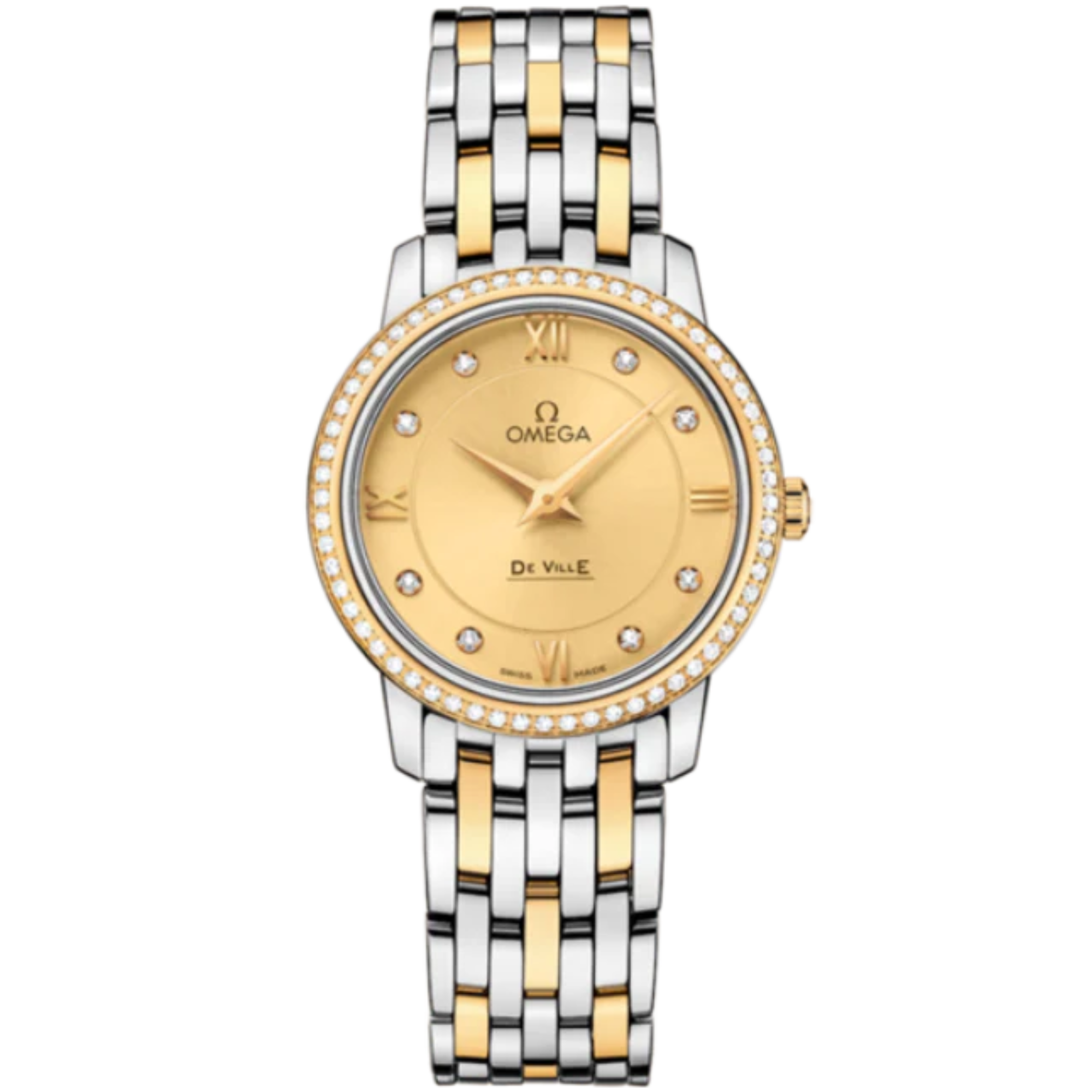DE VILLE PRESTIGE 27 MM STAINLESS STEEL - YELLOW GOLD WITH YELLOW DIAL - Omega