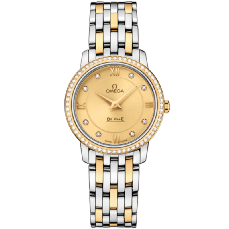 DE VILLE PRESTIGE 27 MM STAINLESS STEEL - YELLOW GOLD WITH YELLOW DIAL - Omega
