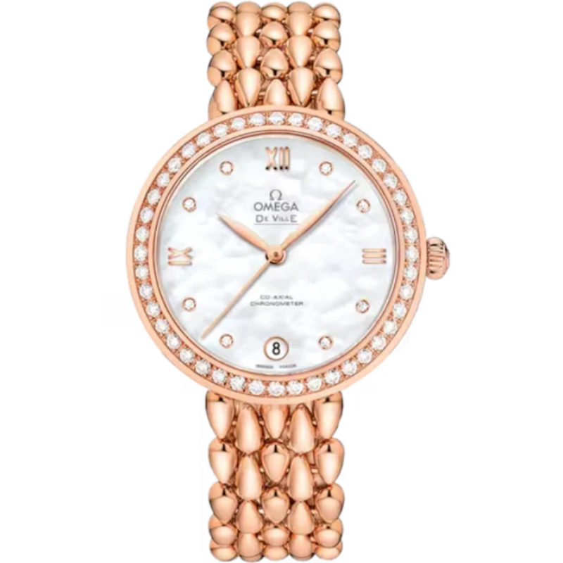 DE VILLE PRESTIGE DEWDROP 33 MM RED GOLD WITH MOTHER OF PEARL DIAL - Omega