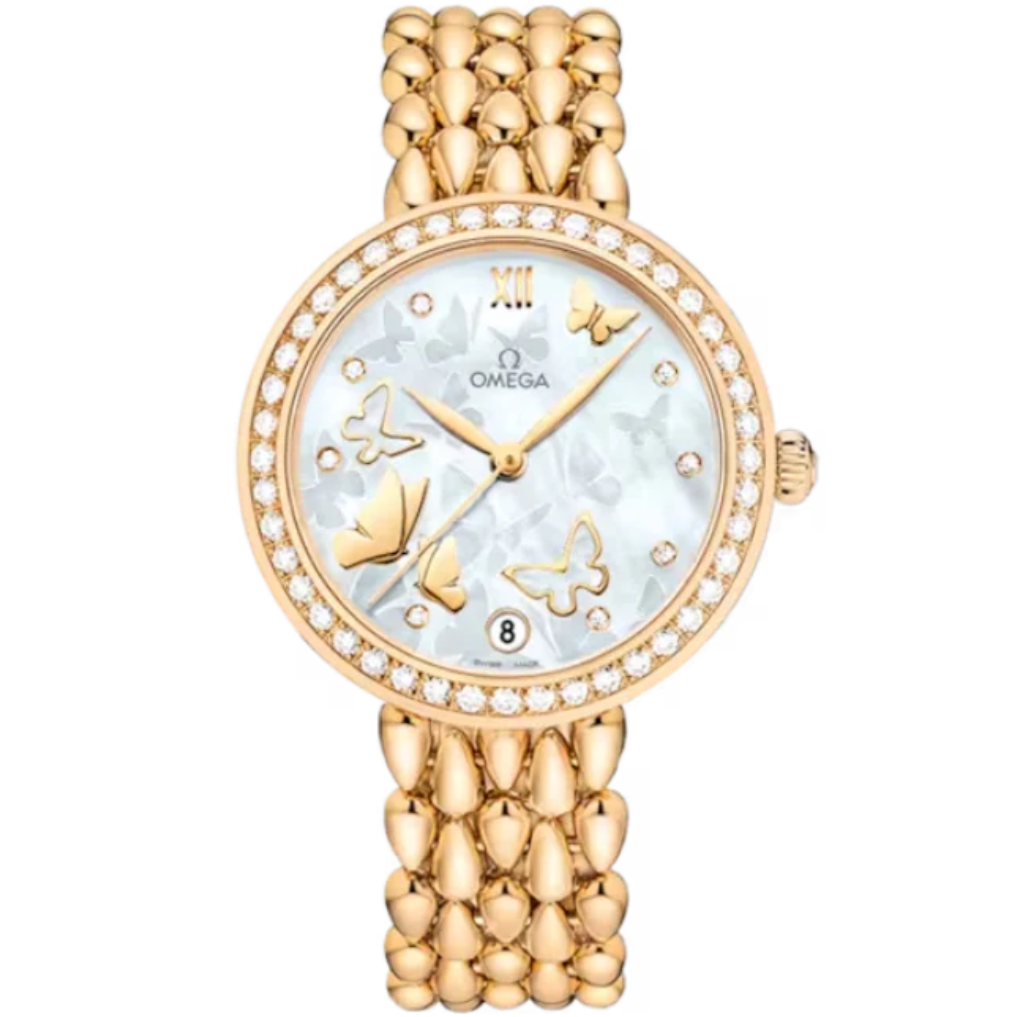 DE VILLE PRESTIGE DEWDROP 33 MM YELLOW GOLD WITH MOTHER OF PEARL DIAL - Omega