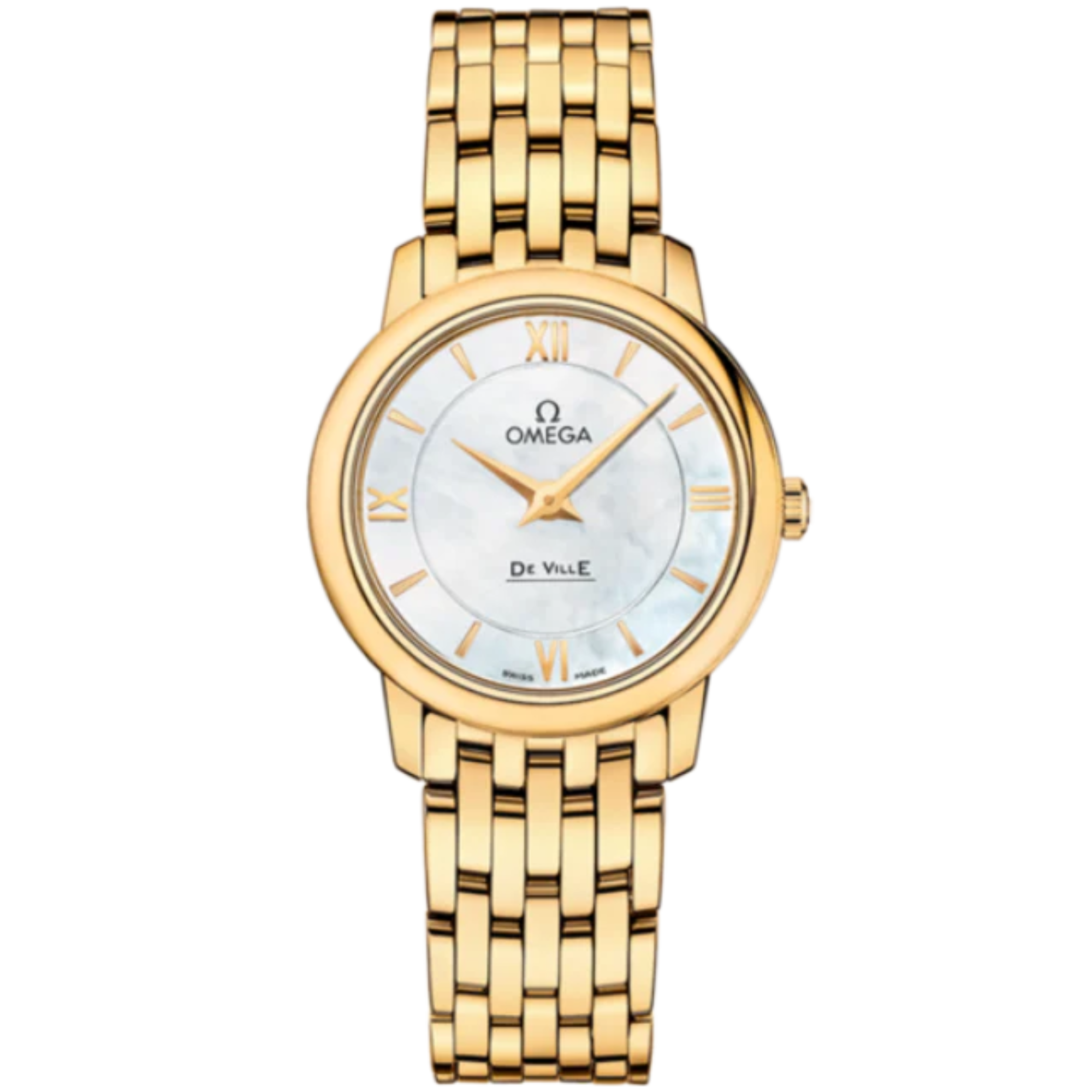 DE VILLE PRESTIGE 27 MM YELLOW GOLD WITH MOTHER OF PEARL DIAL - Omega