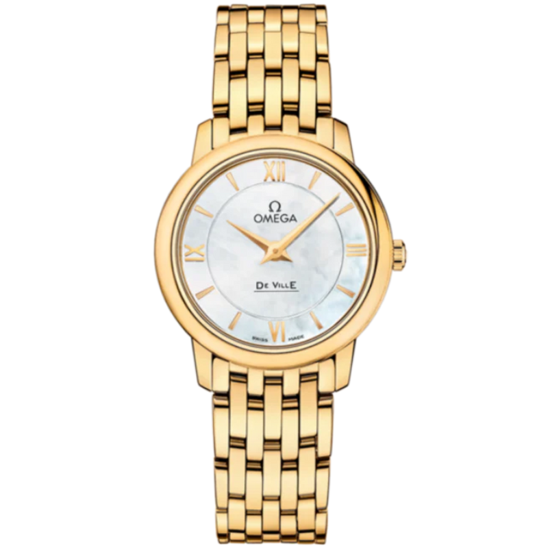 DE VILLE PRESTIGE 27 MM YELLOW GOLD WITH MOTHER OF PEARL DIAL - Omega