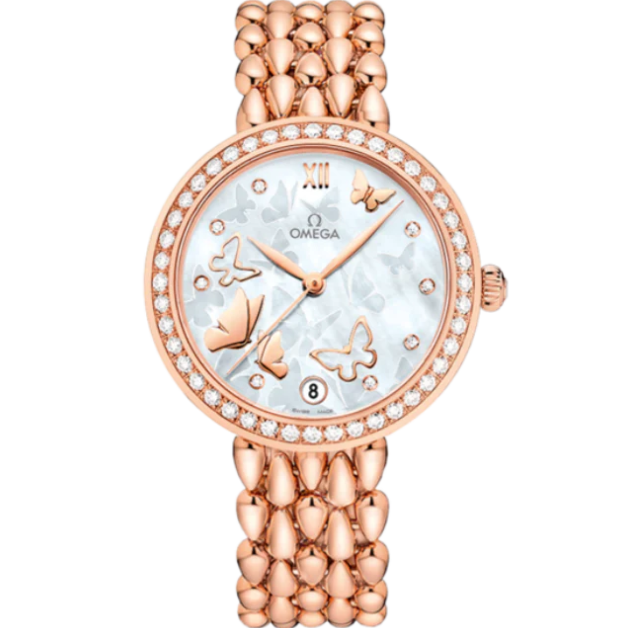 DE VILLE PRESTIGE DEWDROP 33 MM RED GOLD WITH MOTHER OF PEARL DIAL - Omega