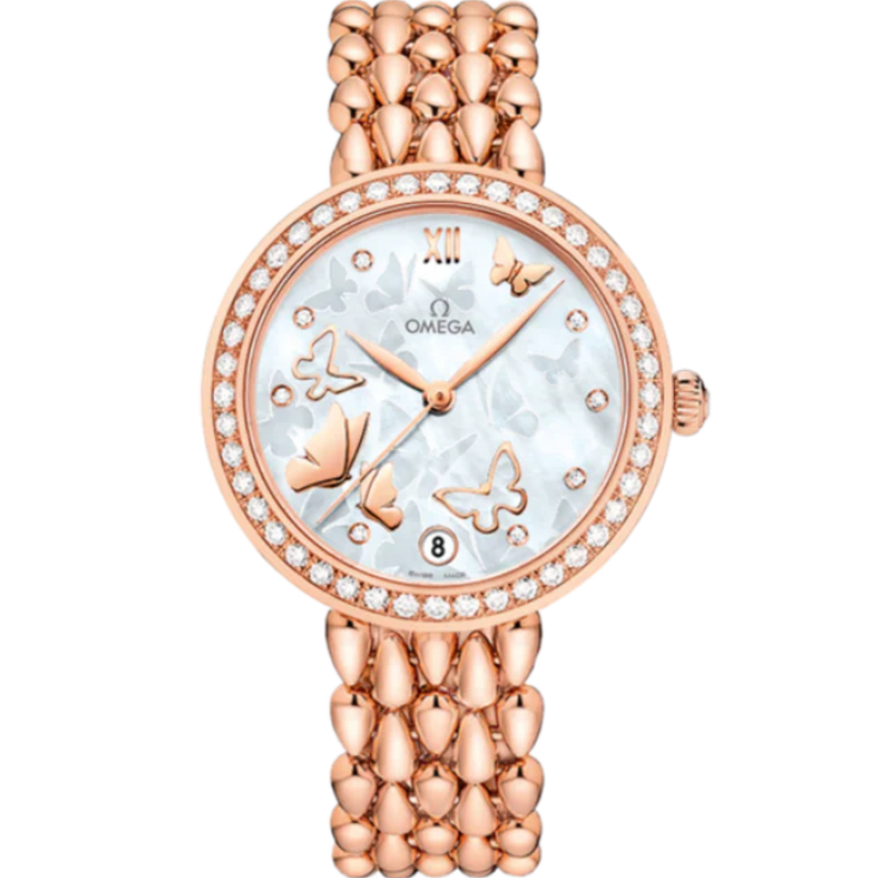 DE VILLE PRESTIGE DEWDROP 33 MM RED GOLD WITH MOTHER OF PEARL DIAL - Omega