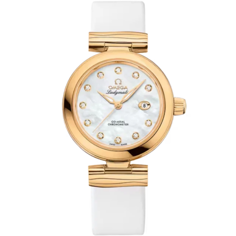 DE VILLE LADYMATIC 34 MM YELLOW GOLD WITH MOTHER OF PEARL DIAL - Omega