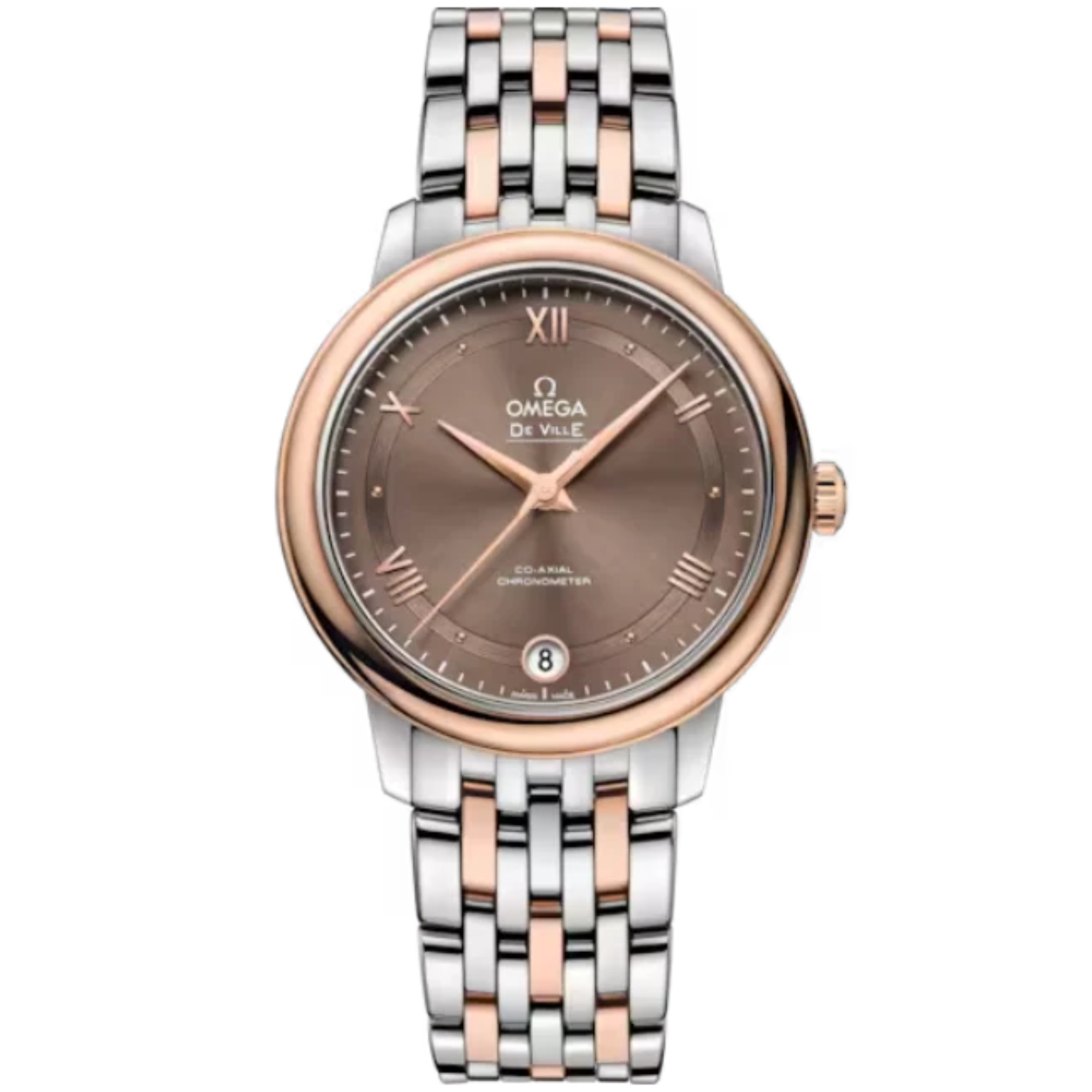 DE VILLE PRESTIGE 33 MM STAINLESS STEEL - RED GOLD WITH BROWN DIAL - Omega