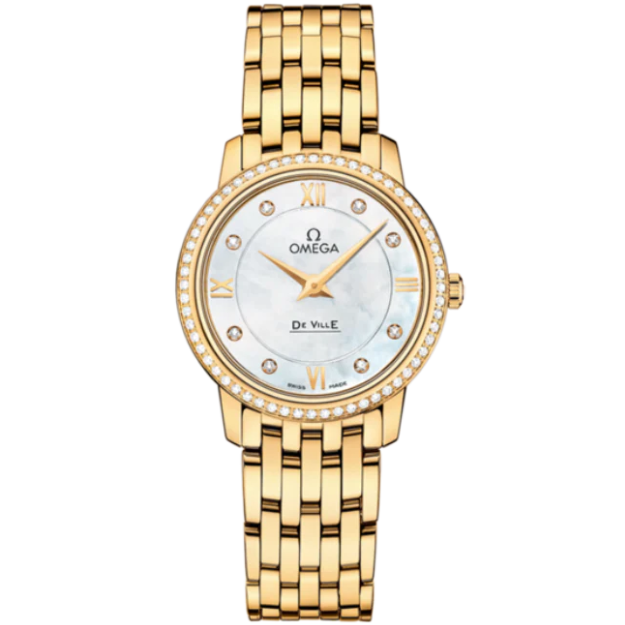 DE VILLE PRESTIGE 27 MM YELLOW GOLD WITH MOTHER OF PEARL DIAL - Omega