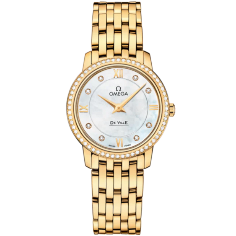 DE VILLE PRESTIGE 27 MM YELLOW GOLD WITH MOTHER OF PEARL DIAL - Omega