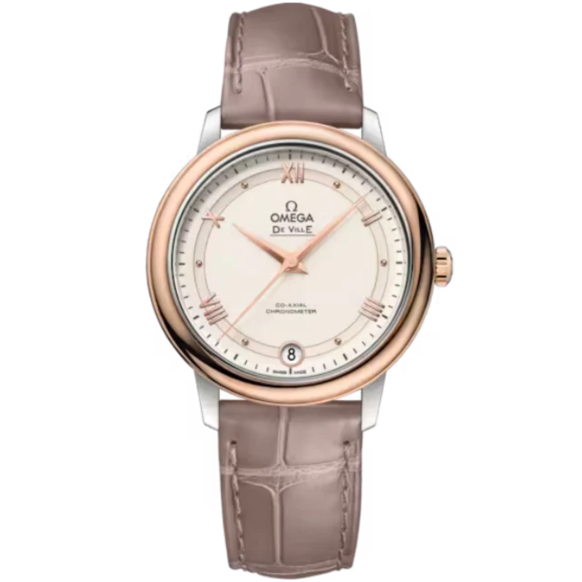 DE VILLE PRESTIGE 33 MM STAINLESS STEEL - RED GOLD WITH WHITE DIAL - Omega