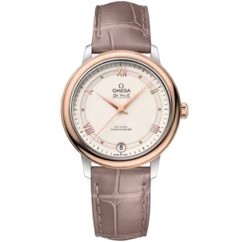 DE VILLE PRESTIGE 33 MM STAINLESS STEEL - RED GOLD WITH WHITE DIAL - Omega