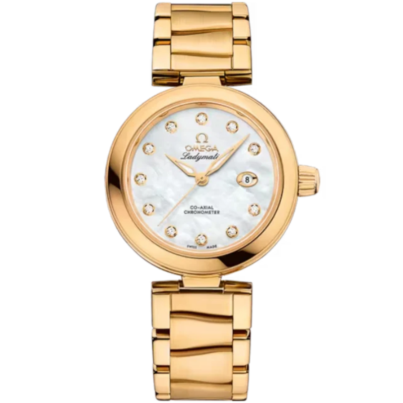 DE VILLE LADYMATIC 34 MM YELLOW GOLD WITH MOTHER OF PEARL DIAL - Omega