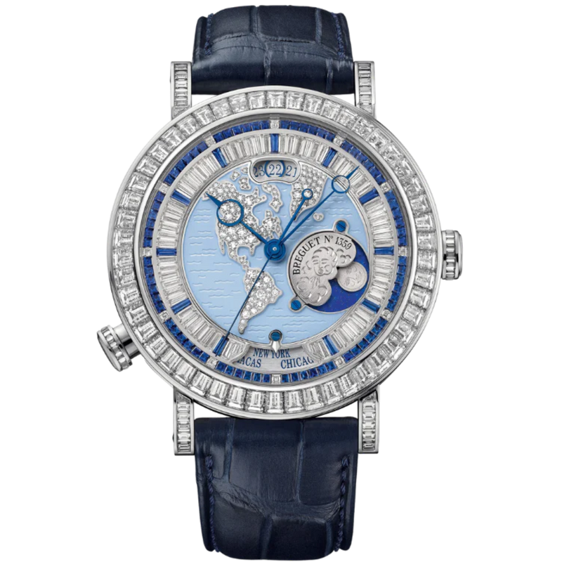 HORA MUNDI 5719 46 MM PLATINUM WITH BLUE "WAVE" MOTIF DIAL - Breguet
