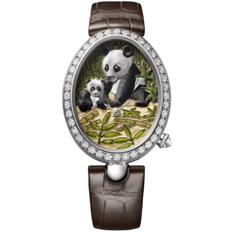 REINE DE NAPLE 8958 "PANDA" 40 MM 18K WHITE GOLD WITH GREEN "GRAND FEU" ENAMEL DIAL - Chopard