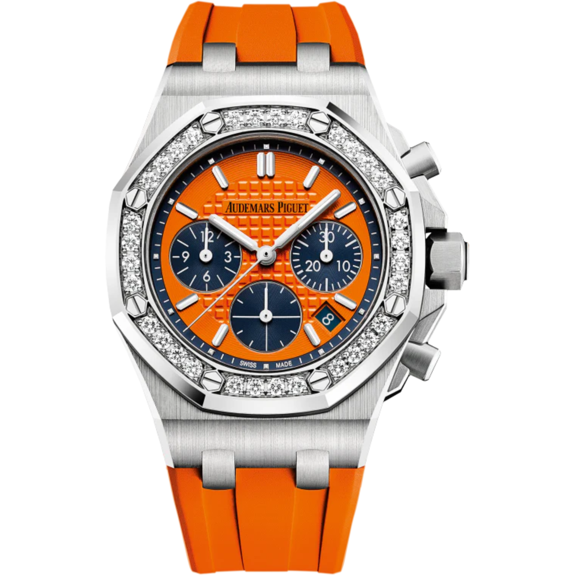 Royal Oak Offshore Selfwinding Chronograph 37MM Orange Rubber Strap Orange Dial With Lady Tapisserie Pattern Stainless Steel Case Diamond-Set Bezel - Audemars Piguet