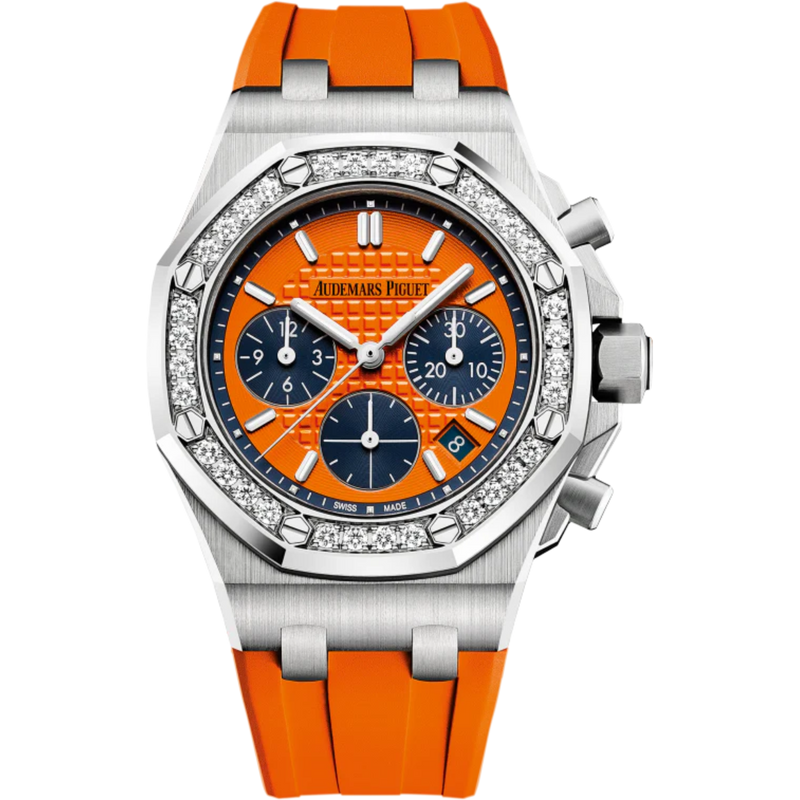 Royal Oak Offshore Selfwinding Chronograph 37MM Orange Rubber Strap Orange Dial With Lady Tapisserie Pattern Stainless Steel Case Diamond-Set Bezel - Audemars Piguet
