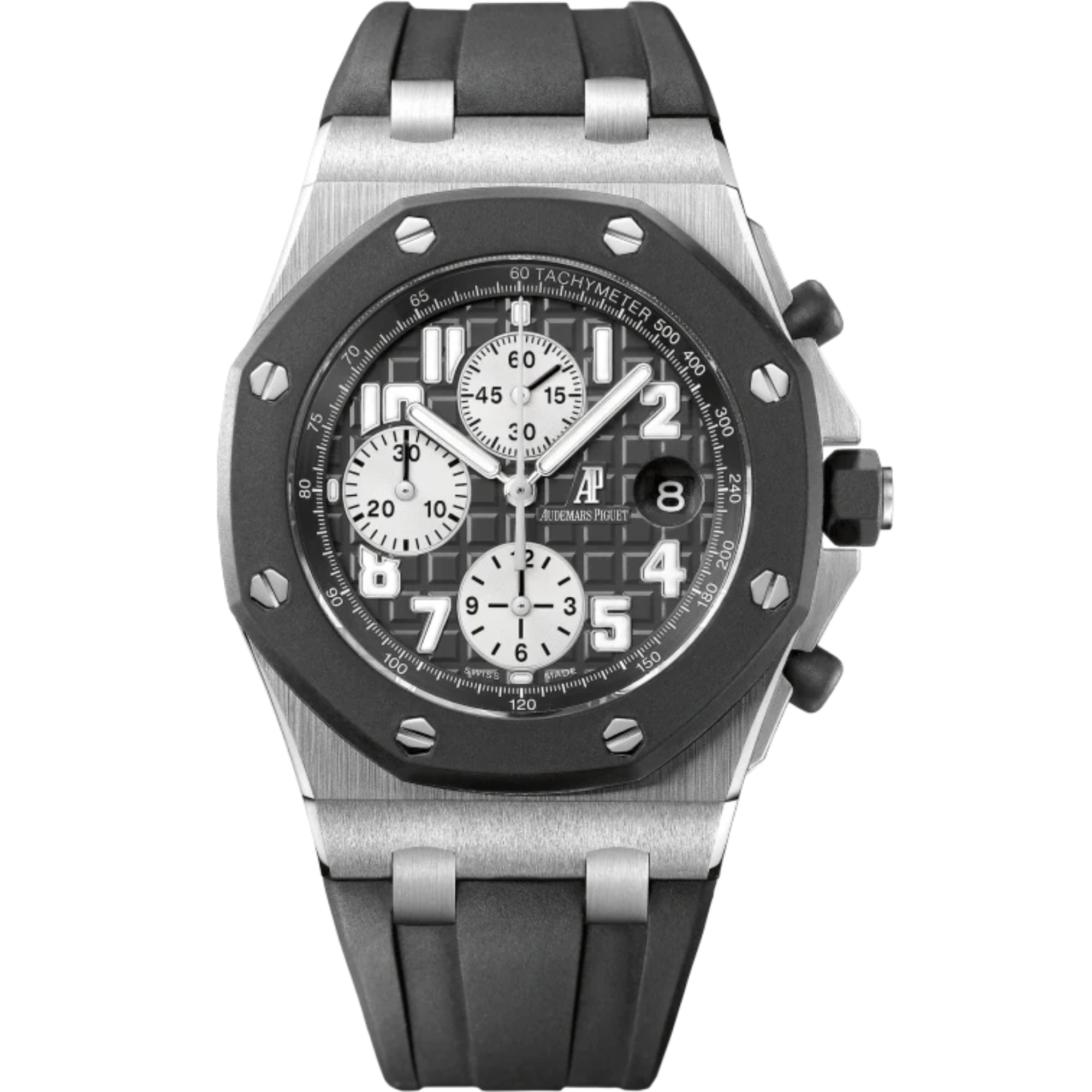 Royal Oak Offshore Chronograph 42MM Black Rubber Strap Black Dial With Méga Tapisserie Pattern Stainless Steel Case - Audemars Piguet