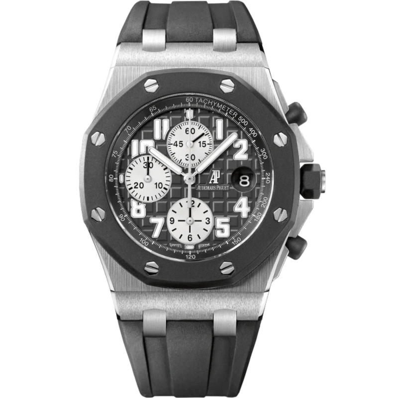 Royal Oak Offshore Chronograph 42MM Black Rubber Strap Black Dial With Méga Tapisserie Pattern Stainless Steel Case - Audemars Piguet