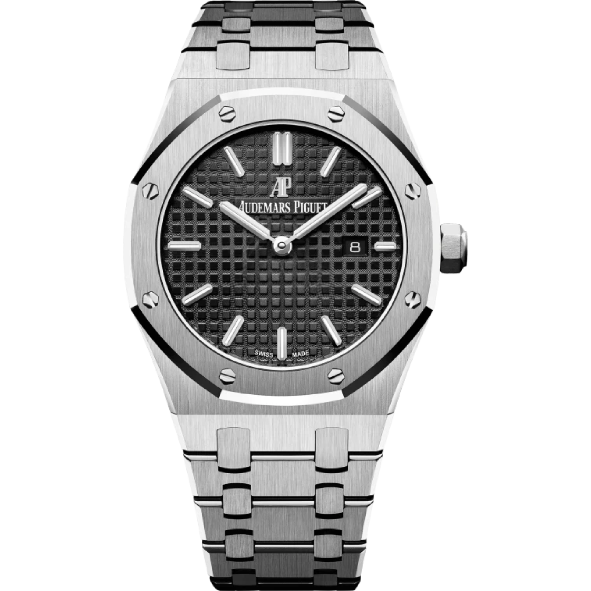 Royal Oak Quartz 33MM Stainless Steel Bracelet Black Dial With Grande Tapisserie Pattern Stainless Steel Case - Audemars Piguet