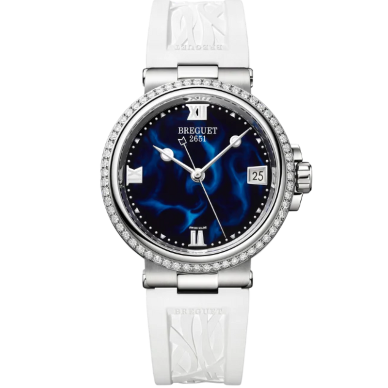 MARINE DAME 9518 34 MM STAINLESS STEEL WITH BLUE LACQUERED DIAL - Breguet