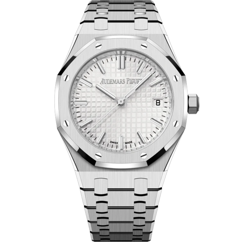Royal Oak Selfwinding 50th Anniversary 34MM Stainless Steel Bracelet Silver-Toned Dial With Grande Tapisserie Pattern Stainless Steel Case - Audemars Piguet