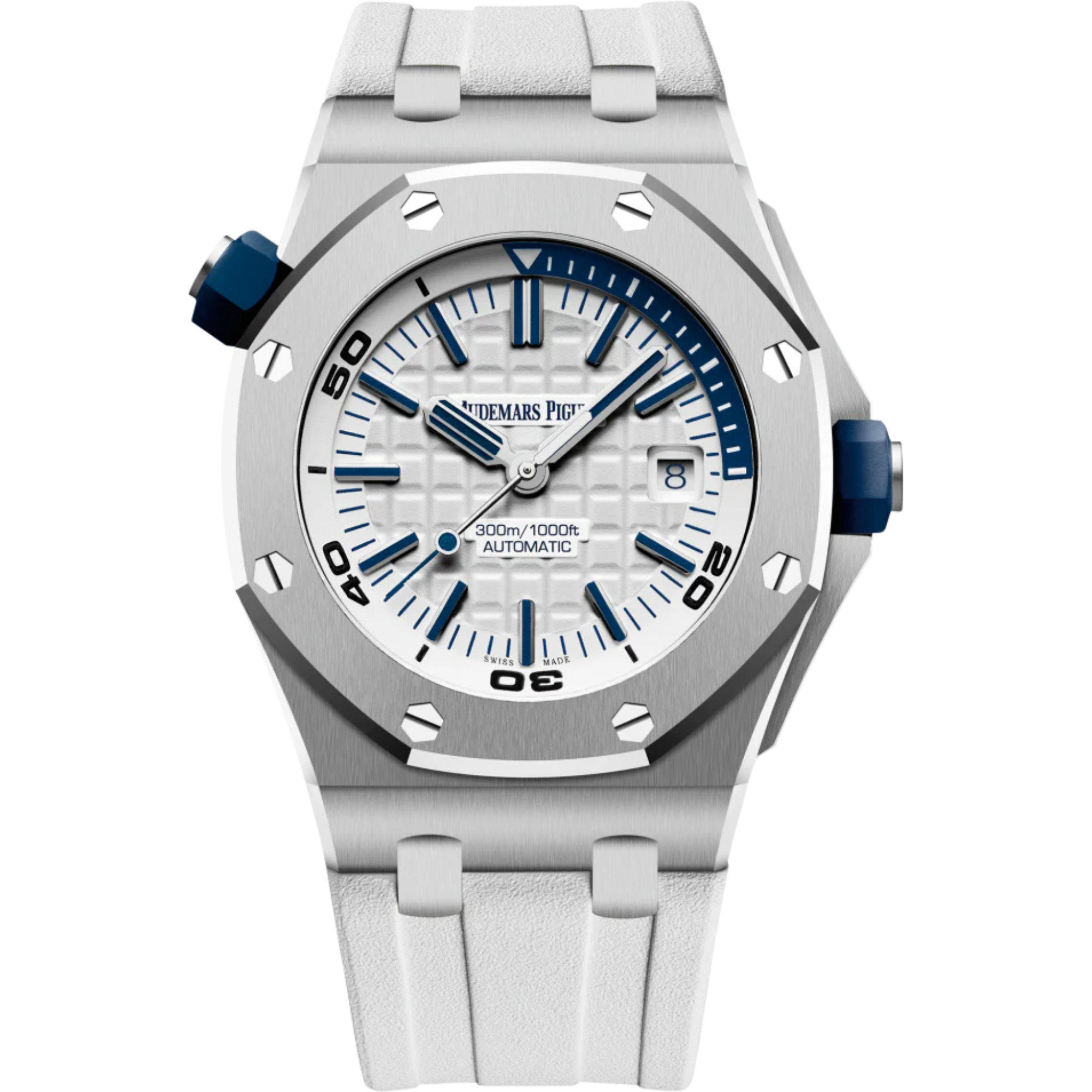 Royal Oak Offshore Diver 42MM White Rubber Strap White Dial With Méga Tapisserie Pattern Stainless Steel Case - Audemars Piguet