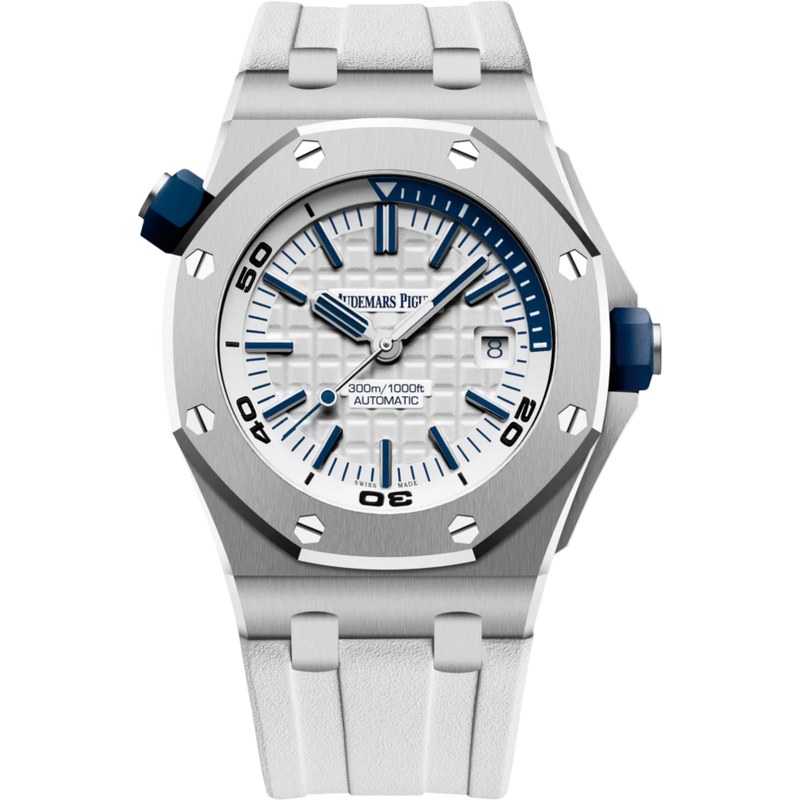 Royal Oak Offshore Diver 42MM White Rubber Strap White Dial With Méga Tapisserie Pattern Stainless Steel Case - Audemars Piguet