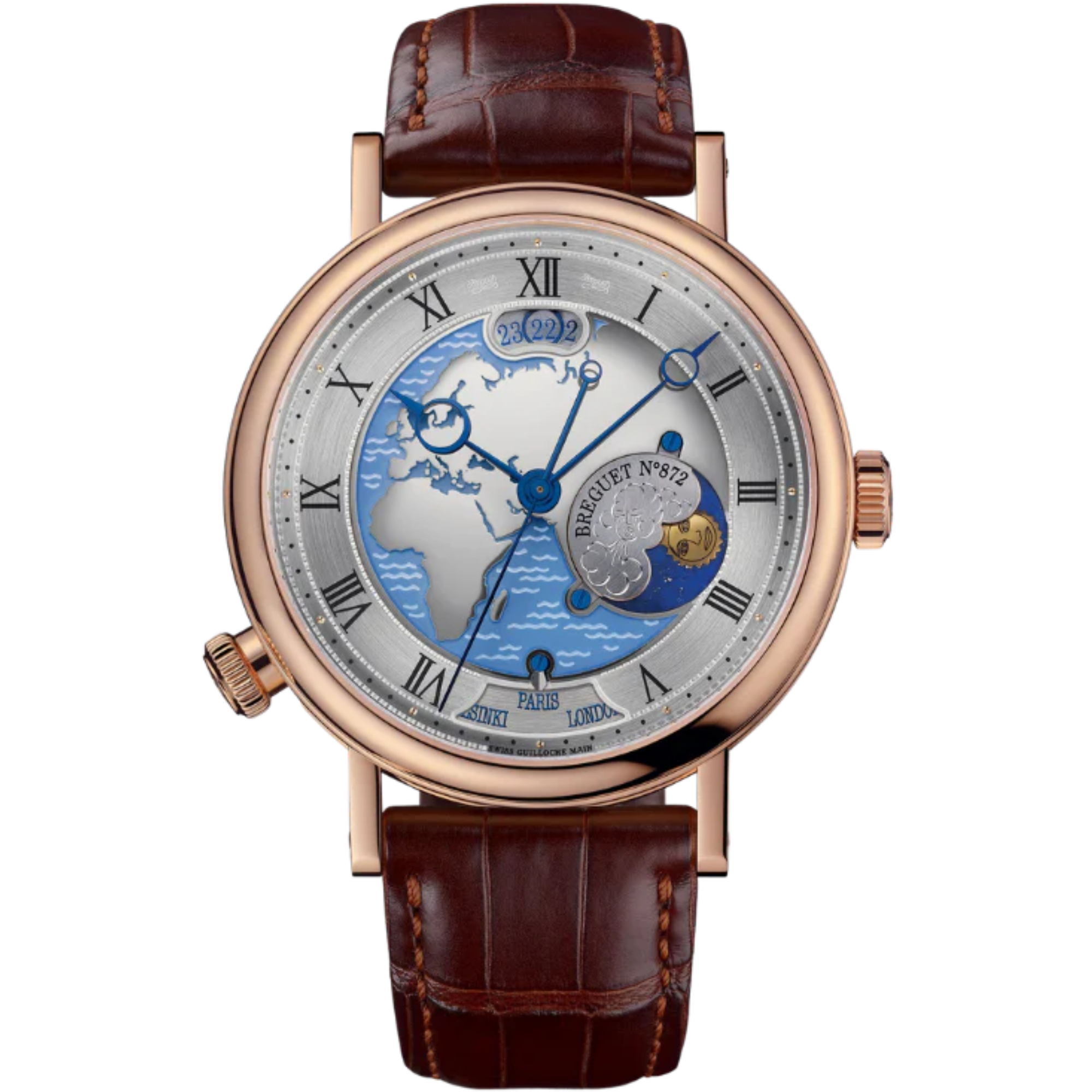 HORA MUNDI 5717 43 MM ROSE GOLD WITH BLUE "WAVE" MOTIF DIAL - Breguet
